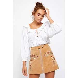 Free People NWT Alanis Faux Leather Embroidered Front Zip Mini Skirt Camel 0 New